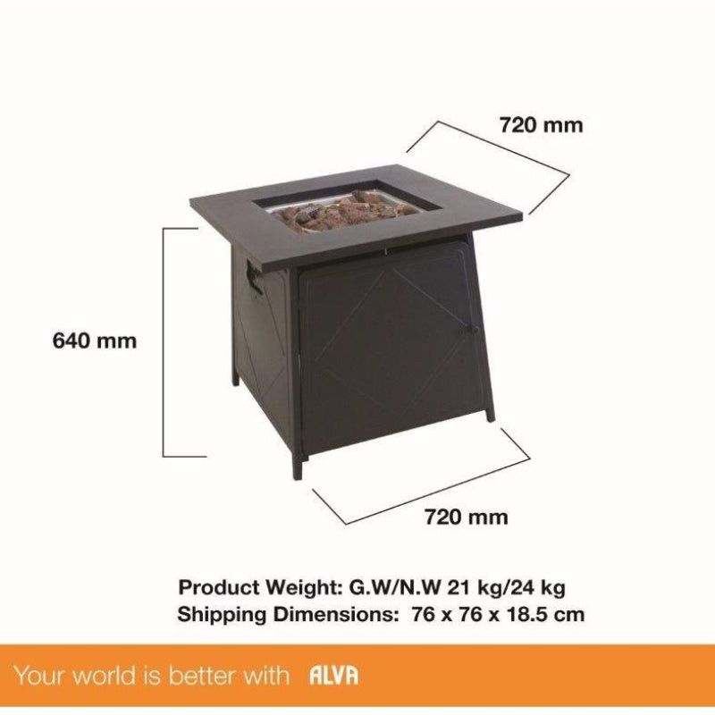 Alva Firetable Outdoor Gas Heater With Lava Rocks and Lid GFT005.