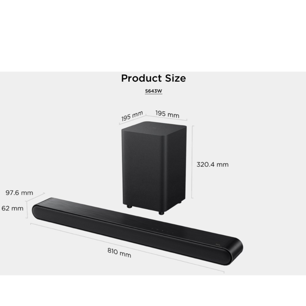 TCL 3.1CH Soundbar with Wireless Subwoofer S643W