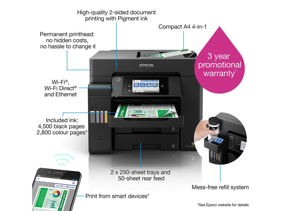 Epson L6550 EcoTank, A4, 4 in 1, Wi-Fi, ADF, Double Sided Printing, Printer.