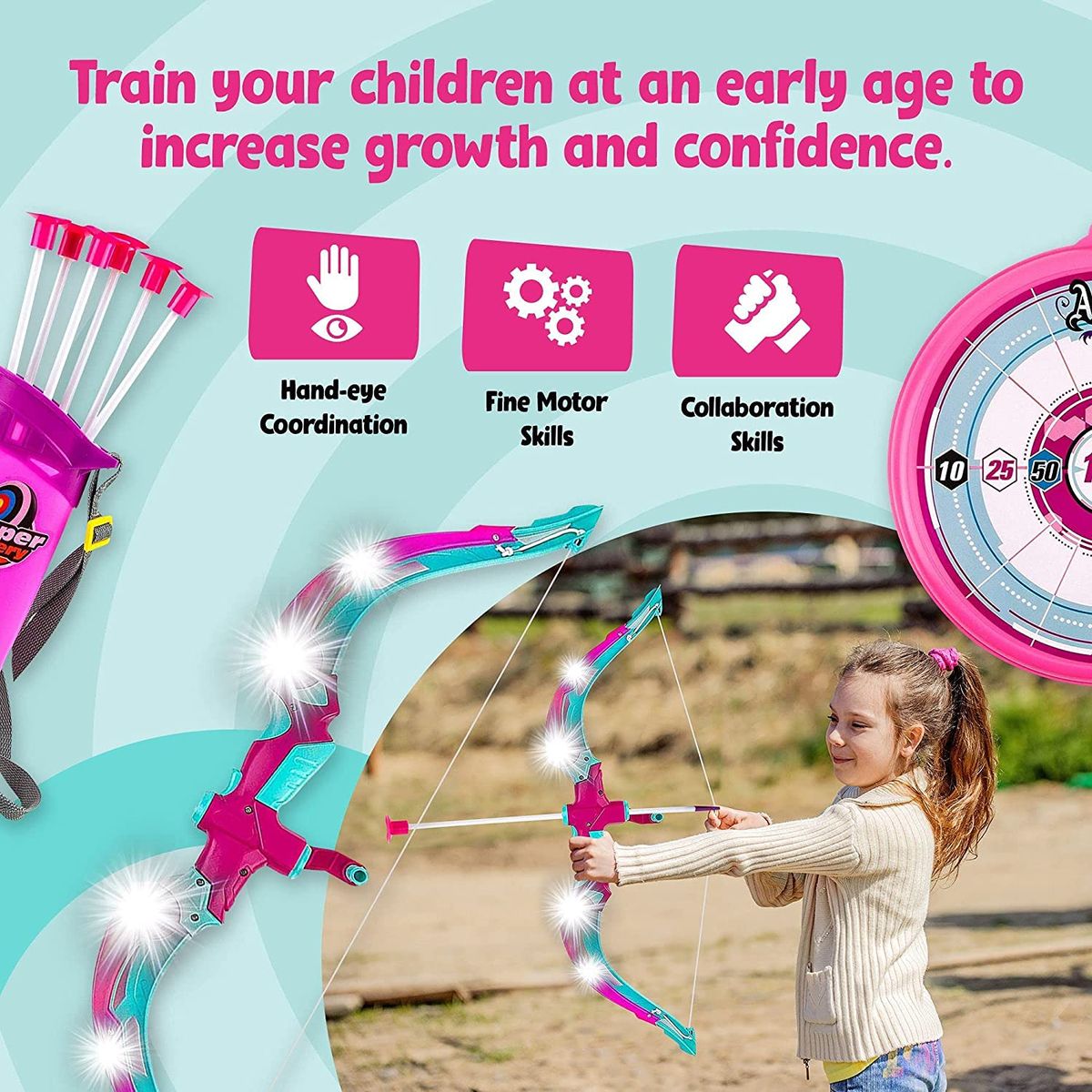 Kids Bow & Arrow Archery Set Pink J1803-B