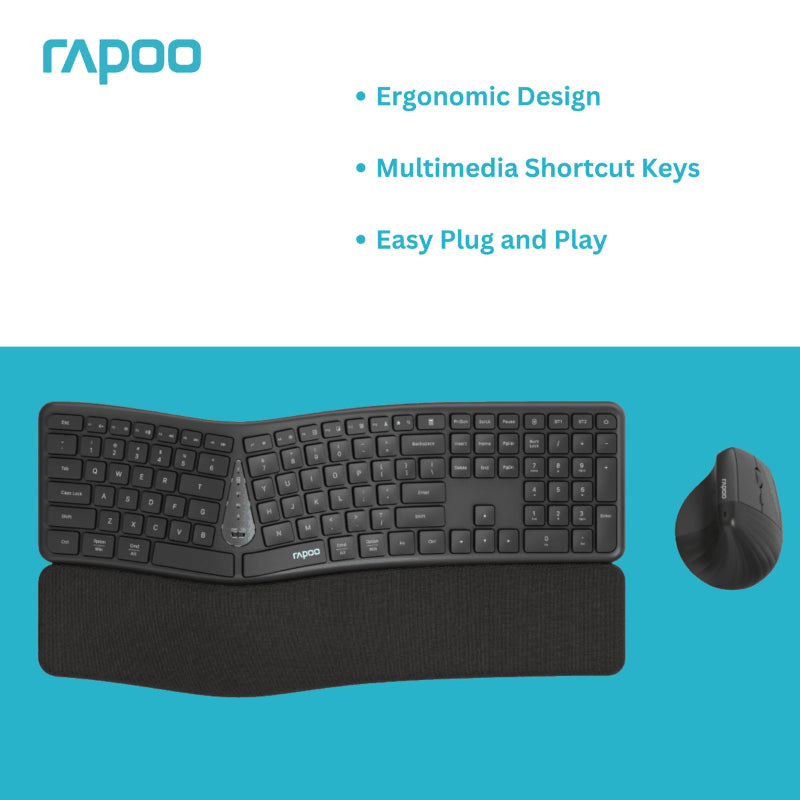Rapoo 8810ME Ergonomic Multimode Wireless Keyboard and Mouse Combo.