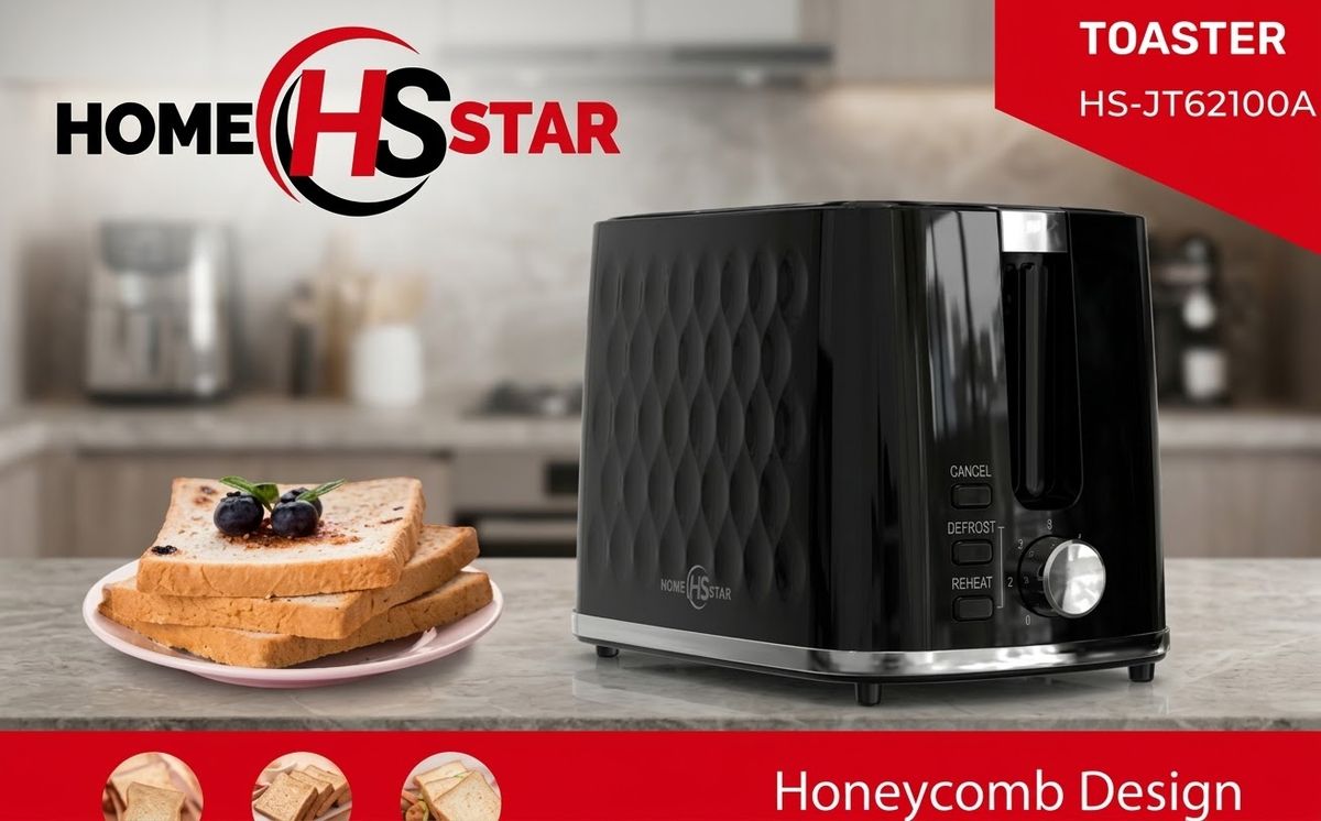 Homestar Electric Toaster 2 Slice Honeycomb Black HS-JY62100A