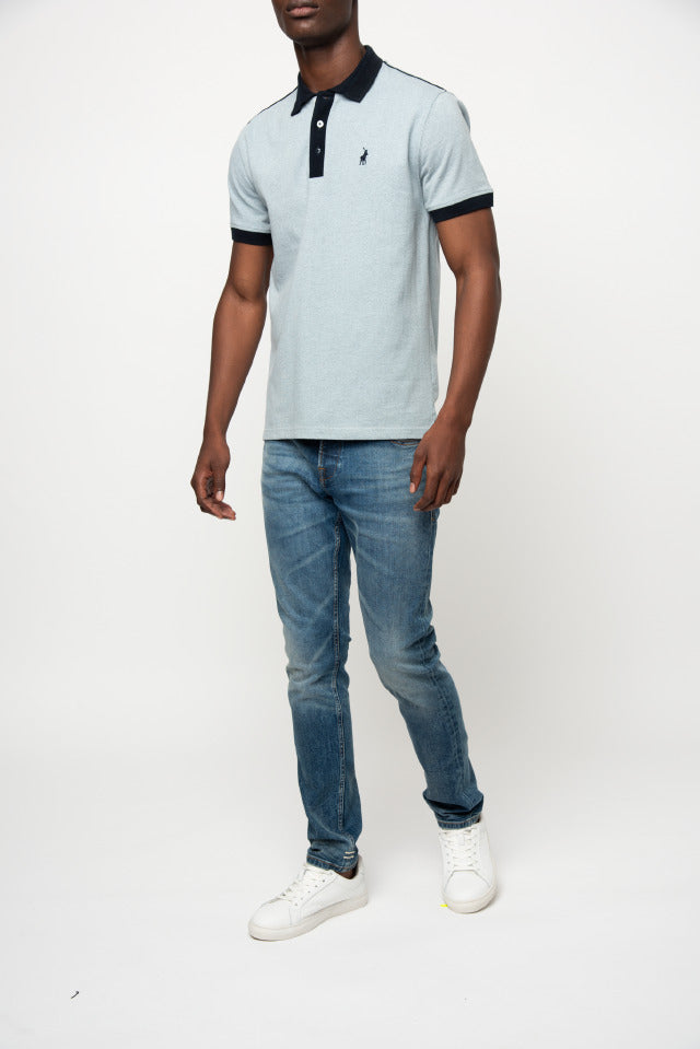 Polo Mens Collar Piping Short Sleeve Golfer Light Blue