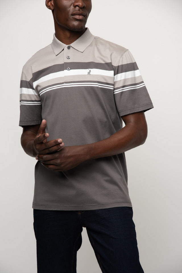 Polo Double Mercerised Stripe Golfer Brown
