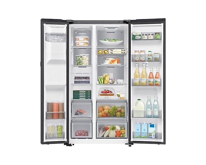 Samsung Fridge Samsung Bespoke AI Side by Side 21.5” Family Hub Screen Plumbed Black 594L RS90F64A2FFA
