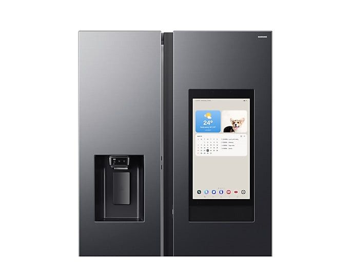 Samsung Fridge Samsung Bespoke AI Side by Side 21.5” Family Hub Screen Plumbed Black 594L RS90F64A2FFA