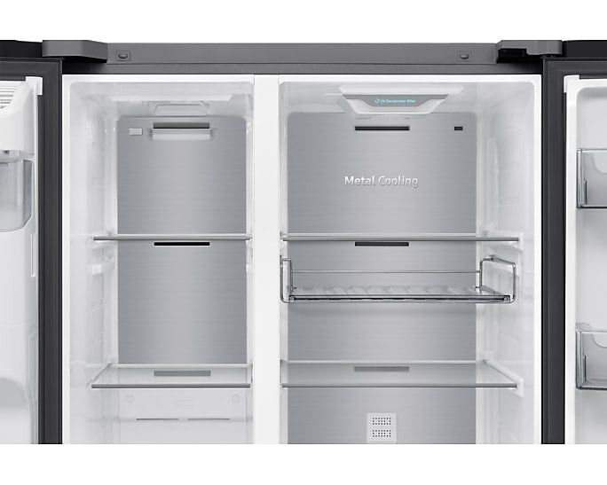 Samsung Fridge Samsung Bespoke AI Side by Side 21.5” Family Hub Screen Plumbed Black 594L RS90F64A2FFA