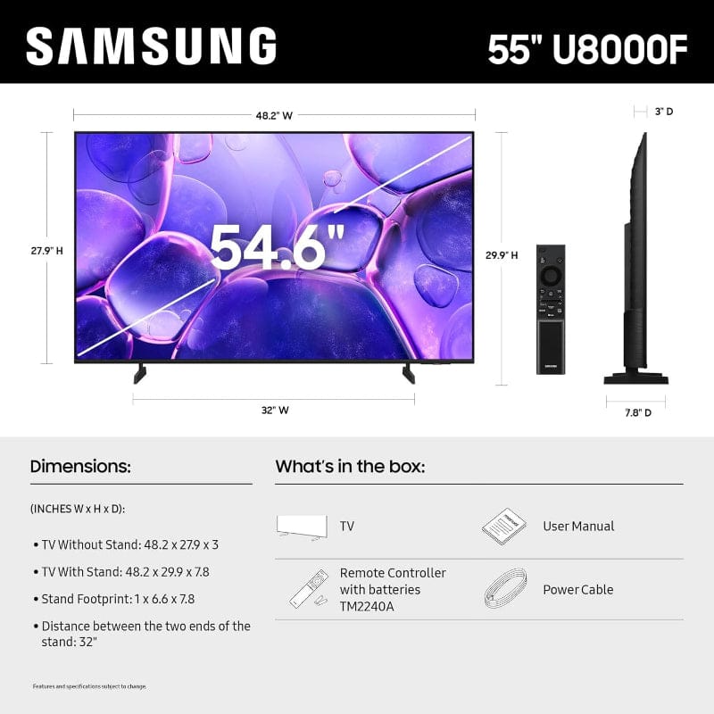 Samsung Televisions Samsung 55 Inch Crystal UHD 4K Smart TV UA55U8000FKXXA