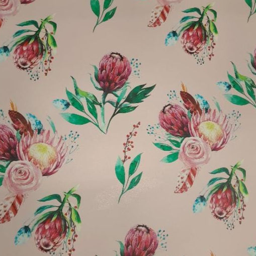 SANJAR Printed Vinyl Printed PU Vinyl Protea Flowers 201 Collection 140 cm (7799214637145)