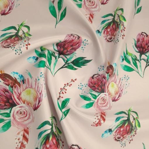 SANJAR Printed Vinyl Printed PU Vinyl Protea  Flowers Cream Printed PU Vinyl Protea Flowers 201 Collection 140 cm (7799214637145)