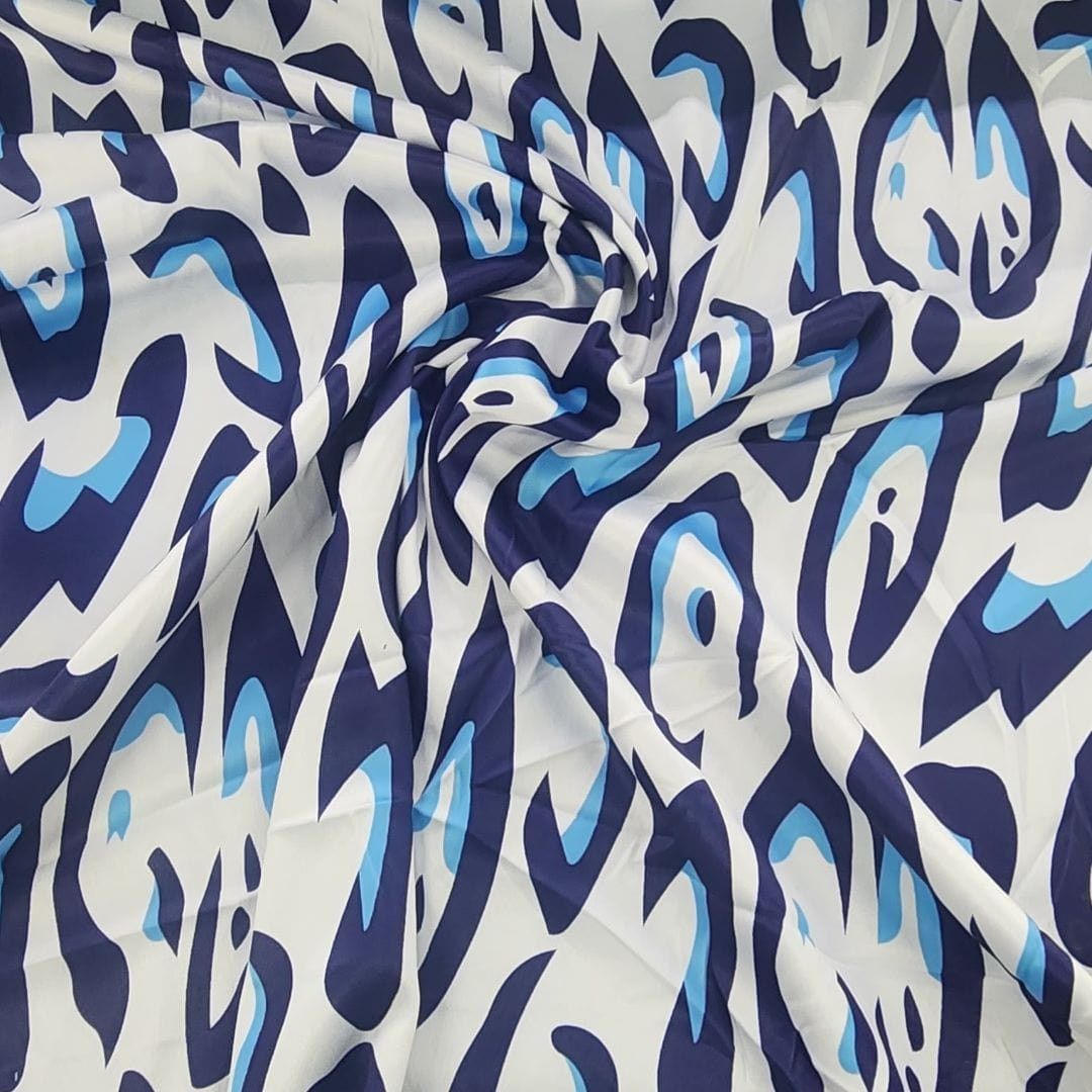 SATIN Dress Fabrics Blue Printed Milano Satin Leopard Fabric 150 cm