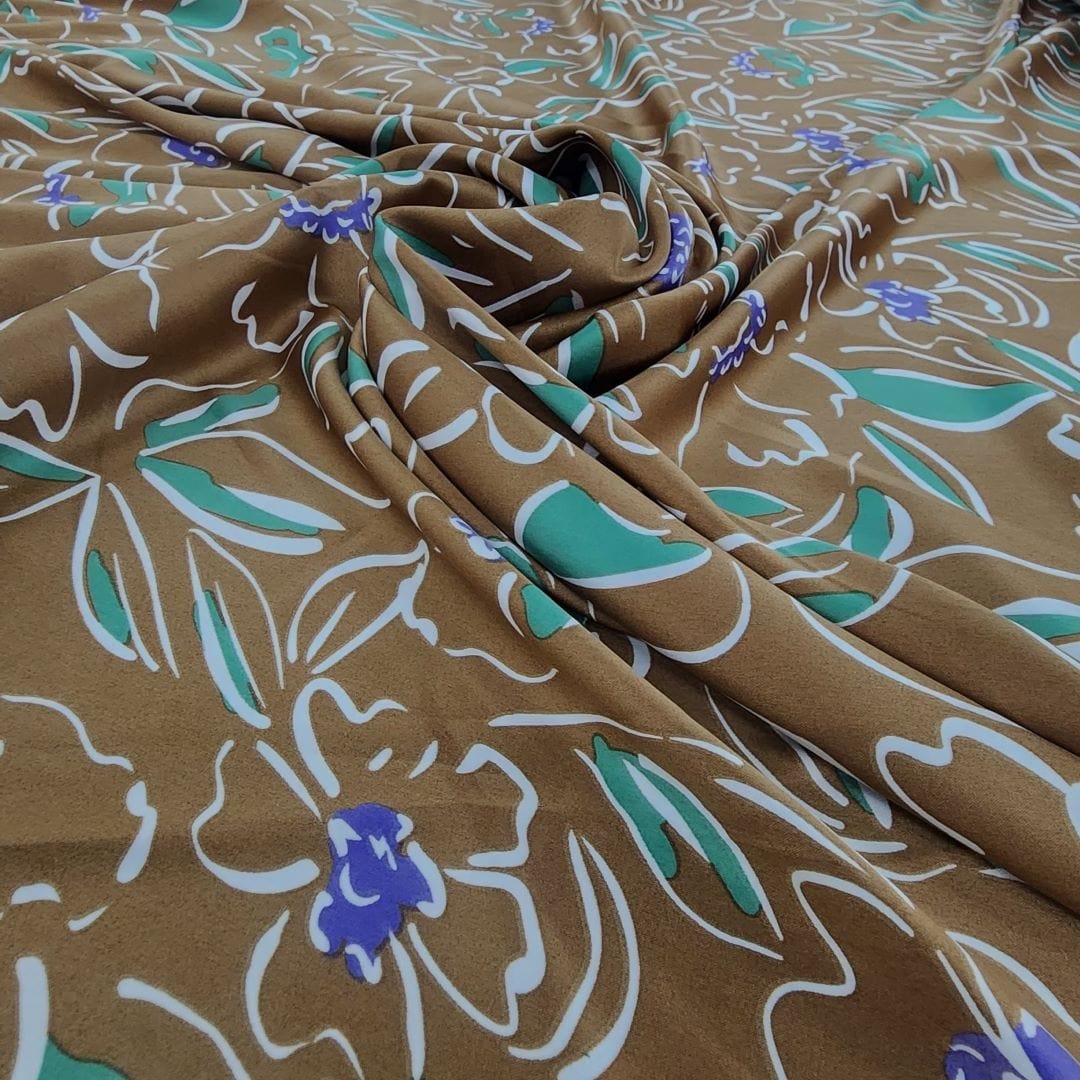 SATIN Dress Fabrics Brown Printed Dull Satin 50D  3144-36 (7510840311897)