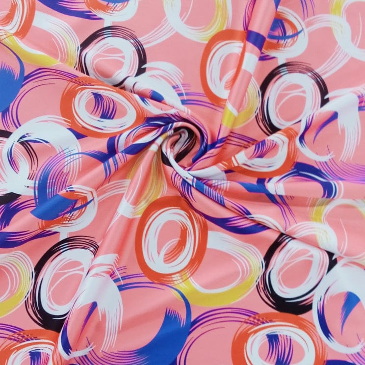 SATIN Dress Fabrics Coral/Orange/Blue Printed Milano Satin  Fabric 150 cm