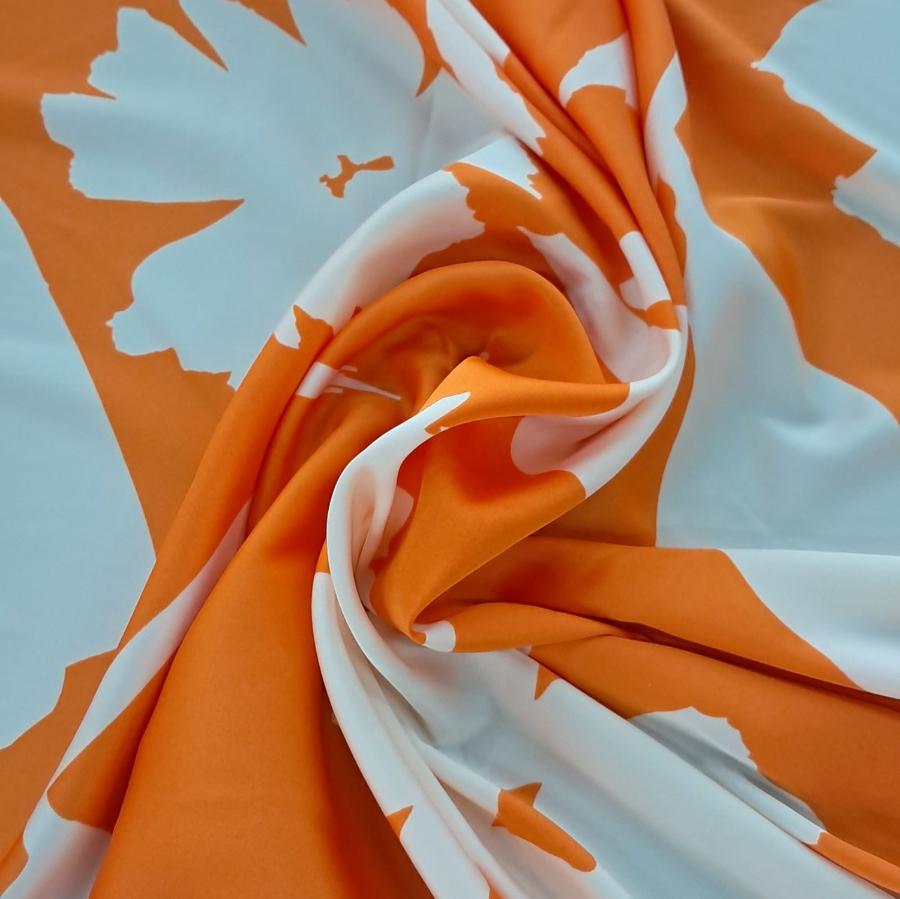 SATIN Dress Fabrics Dull Satin Spandex 50D Print Orange Bold Flower 150cm (7819704107097)