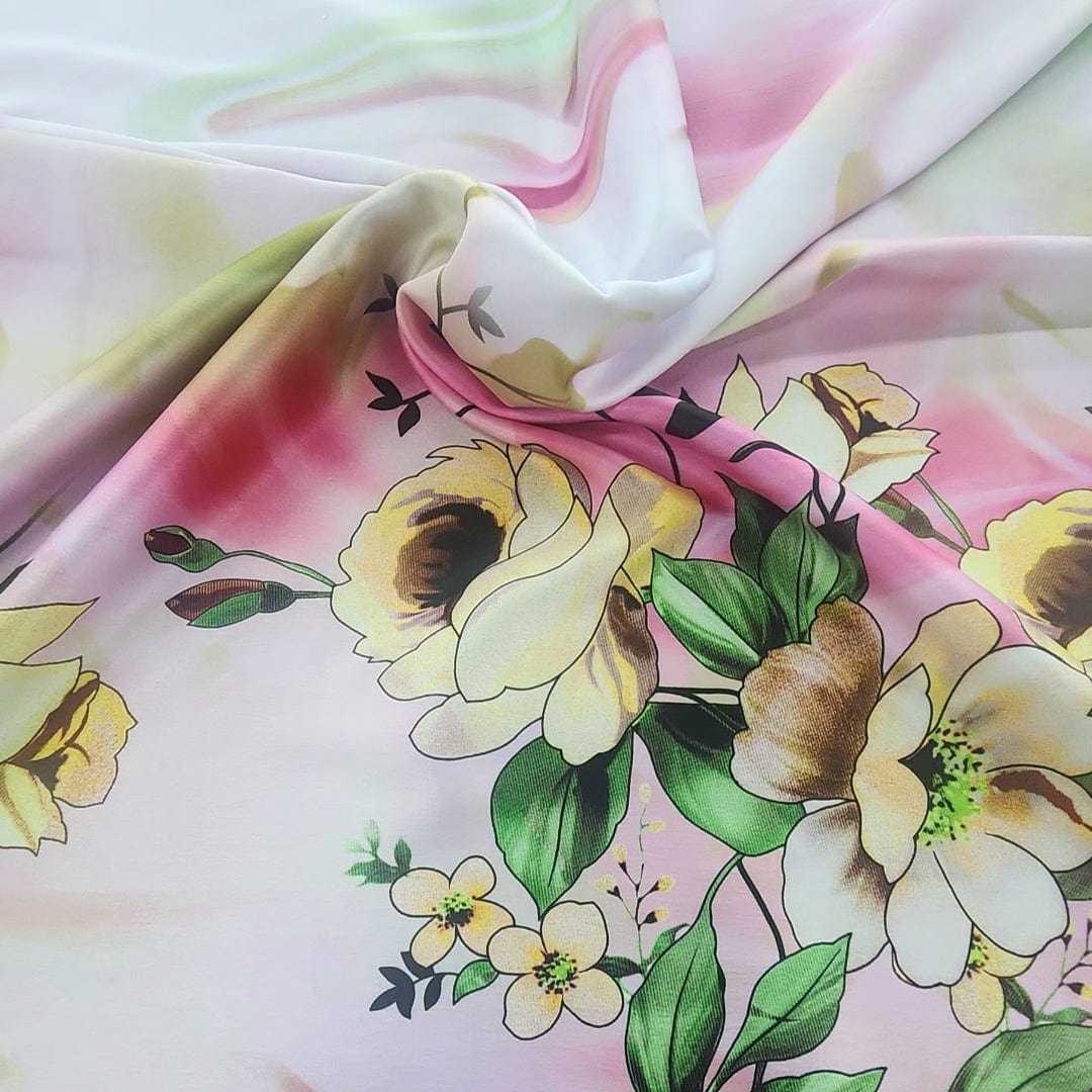 SATIN Dress Fabrics Dusty Printed Border Floral Milano Satin Fabric 150 cm (7664725753945)