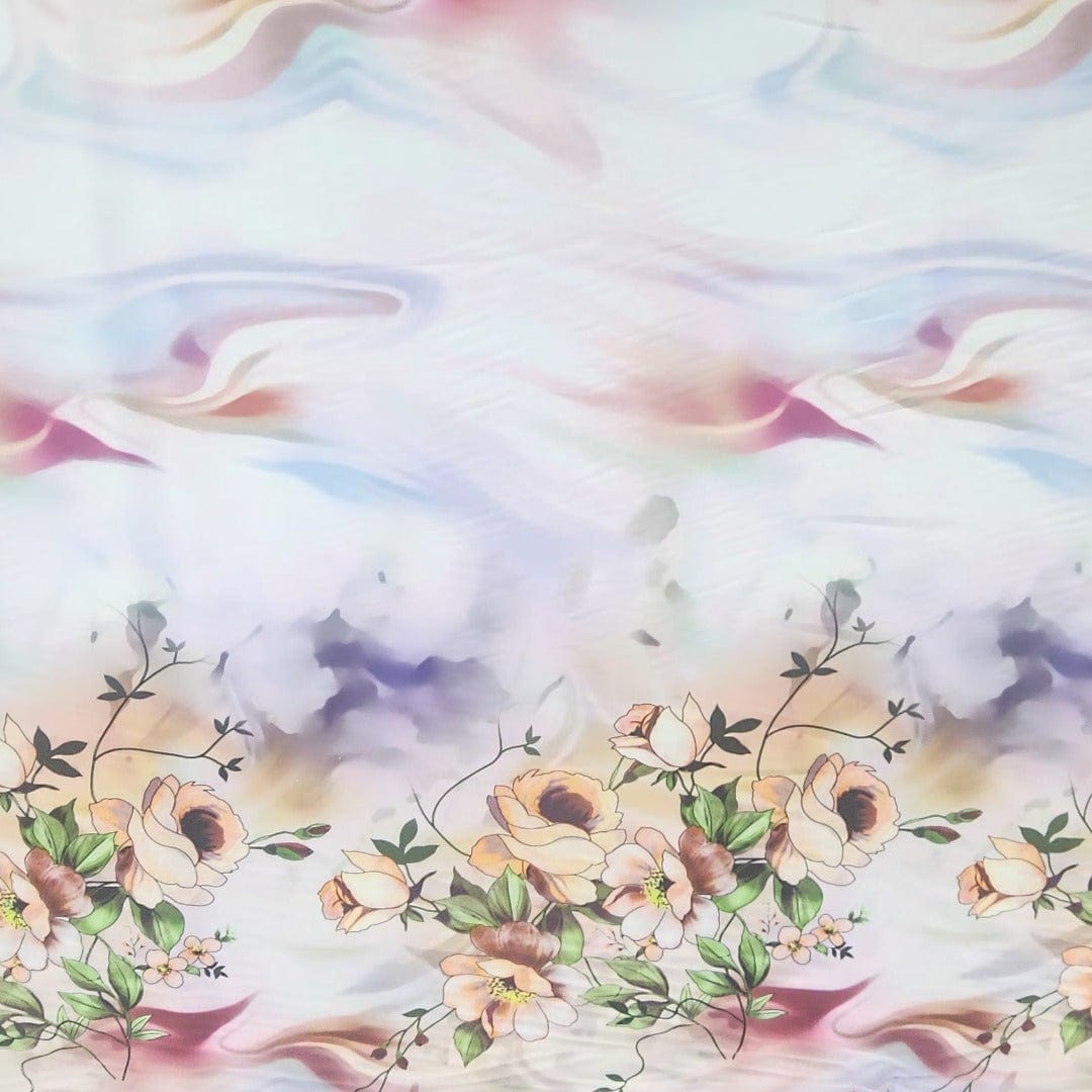 SATIN Dress Fabrics Printed Border Floral Milano Satin Fabric 150 cm (7664725753945)