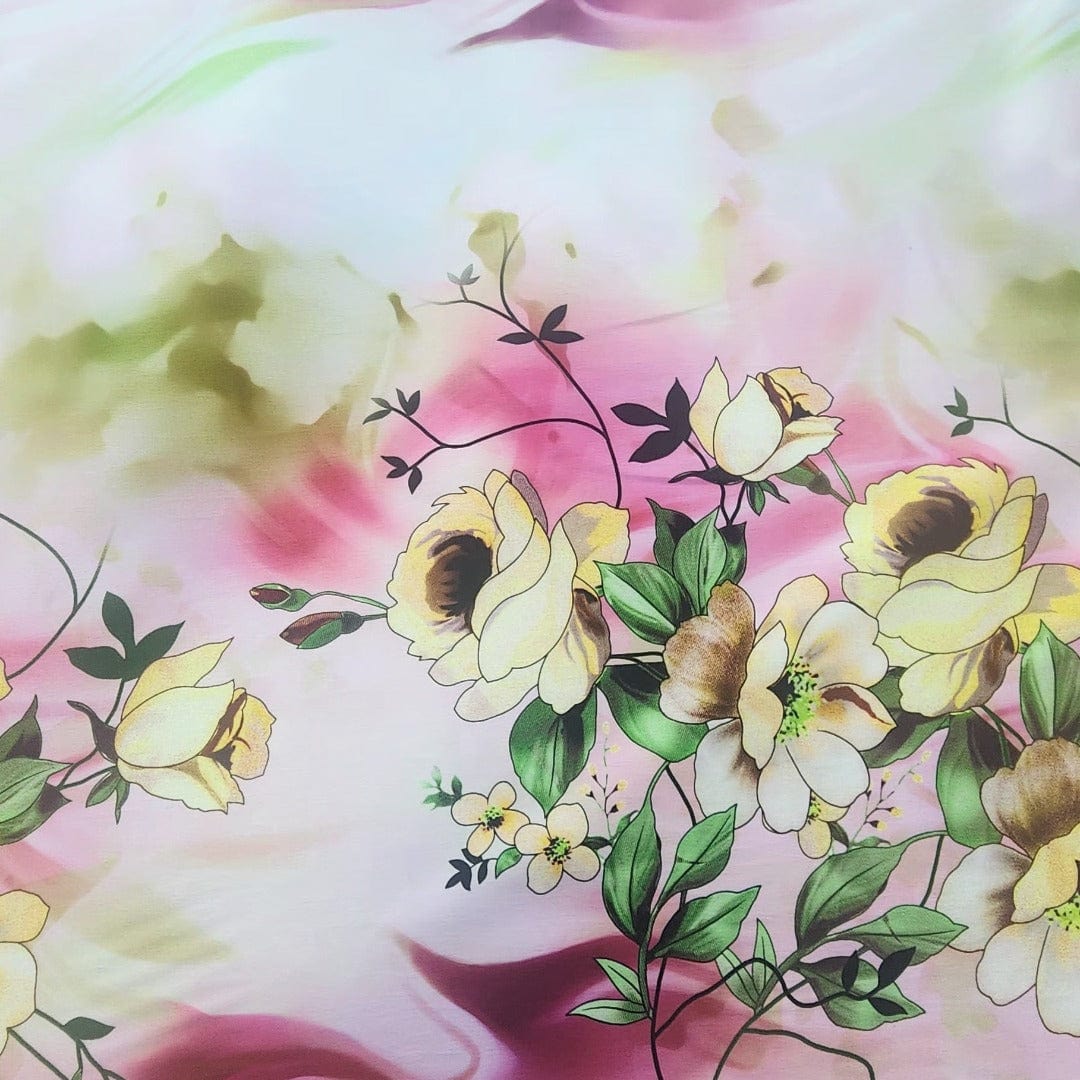 SATIN Dress Fabrics Printed Border Floral Milano Satin Fabric 150 cm (7664725753945)