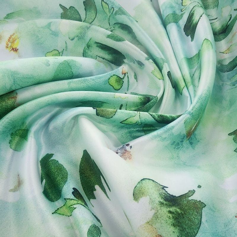 SATIN Dress Fabrics Printed Floral Duchess Satin Fabric Green 150 cm