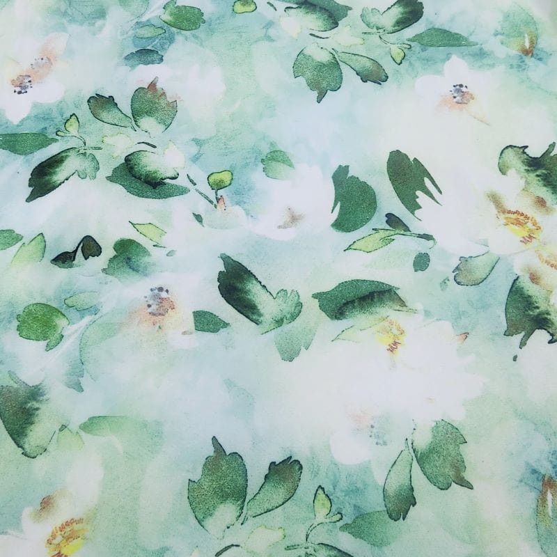 SATIN Dress Fabrics Printed Floral Duchess Satin Fabric Green 150 cm