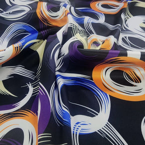 SATIN Dress Fabrics Printed Milano Satin Fabric Black/Orange/Blue 150cm (7468066963545)