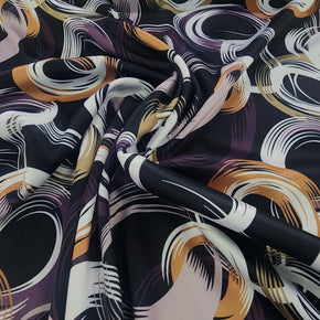 SATIN Dress Fabrics Printed Milano Satin  Fabric Black/Plum/Orange 150cm (7468066865241)