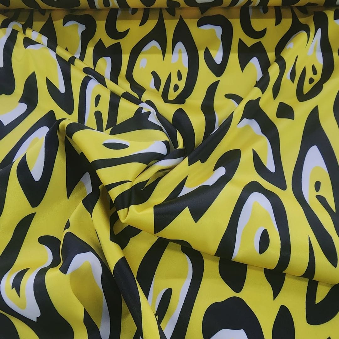 SATIN Dress Fabrics Yellow Printed Milano Satin Leopard Fabric 150 cm