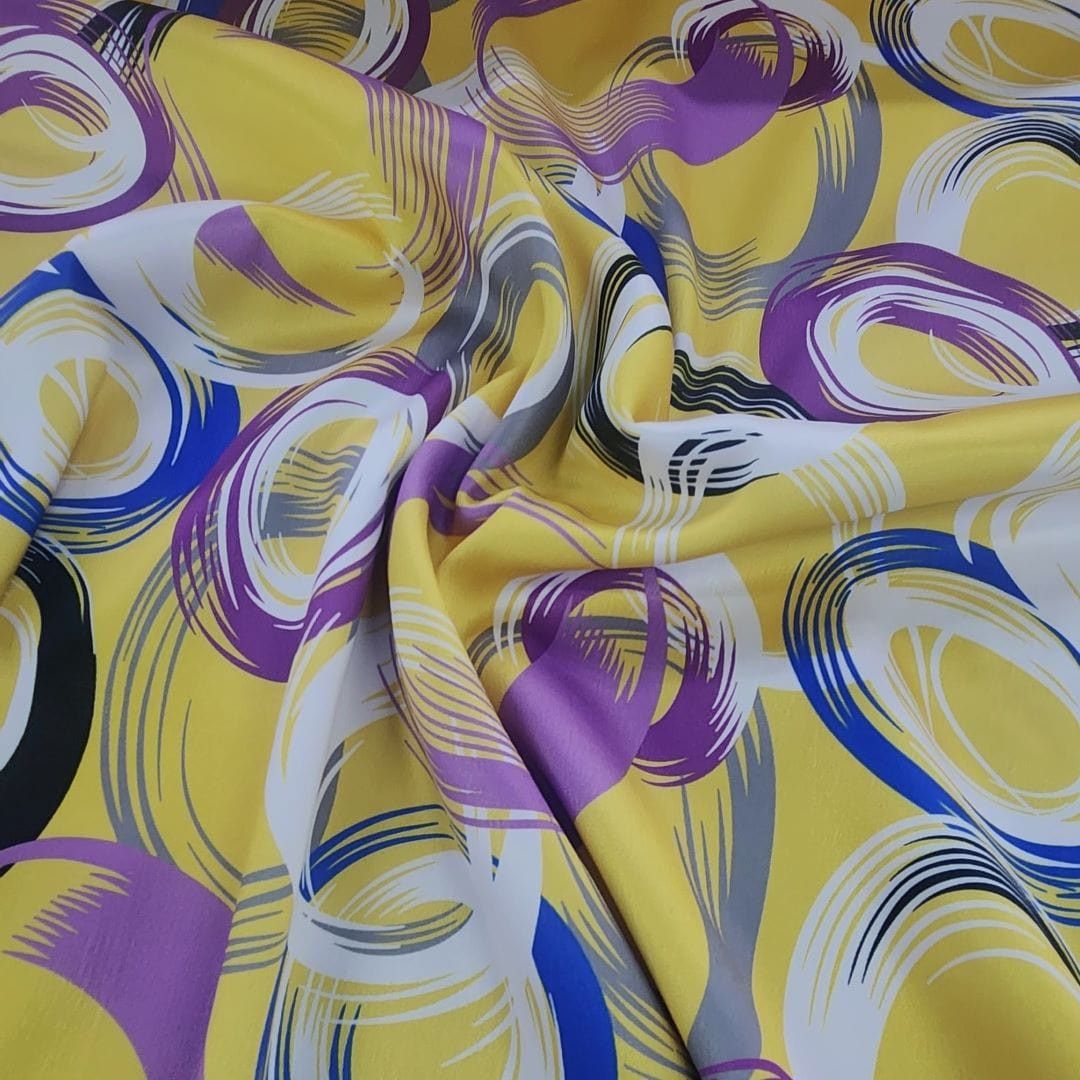 SATIN Dress Fabrics Yellow/Purple/Blue Printed Milano Satin  Fabric 150 cm