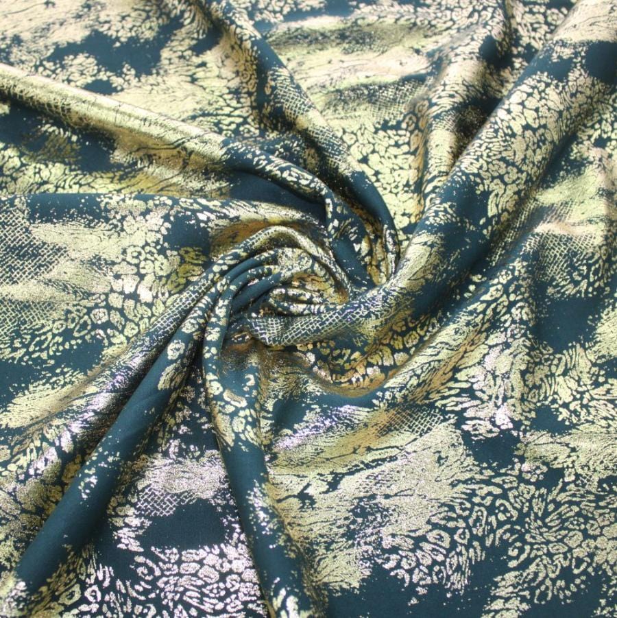 SCUBA Dress Fabrics Bottle Green Scuba Foil Animal Print 150cm (7813392924761)