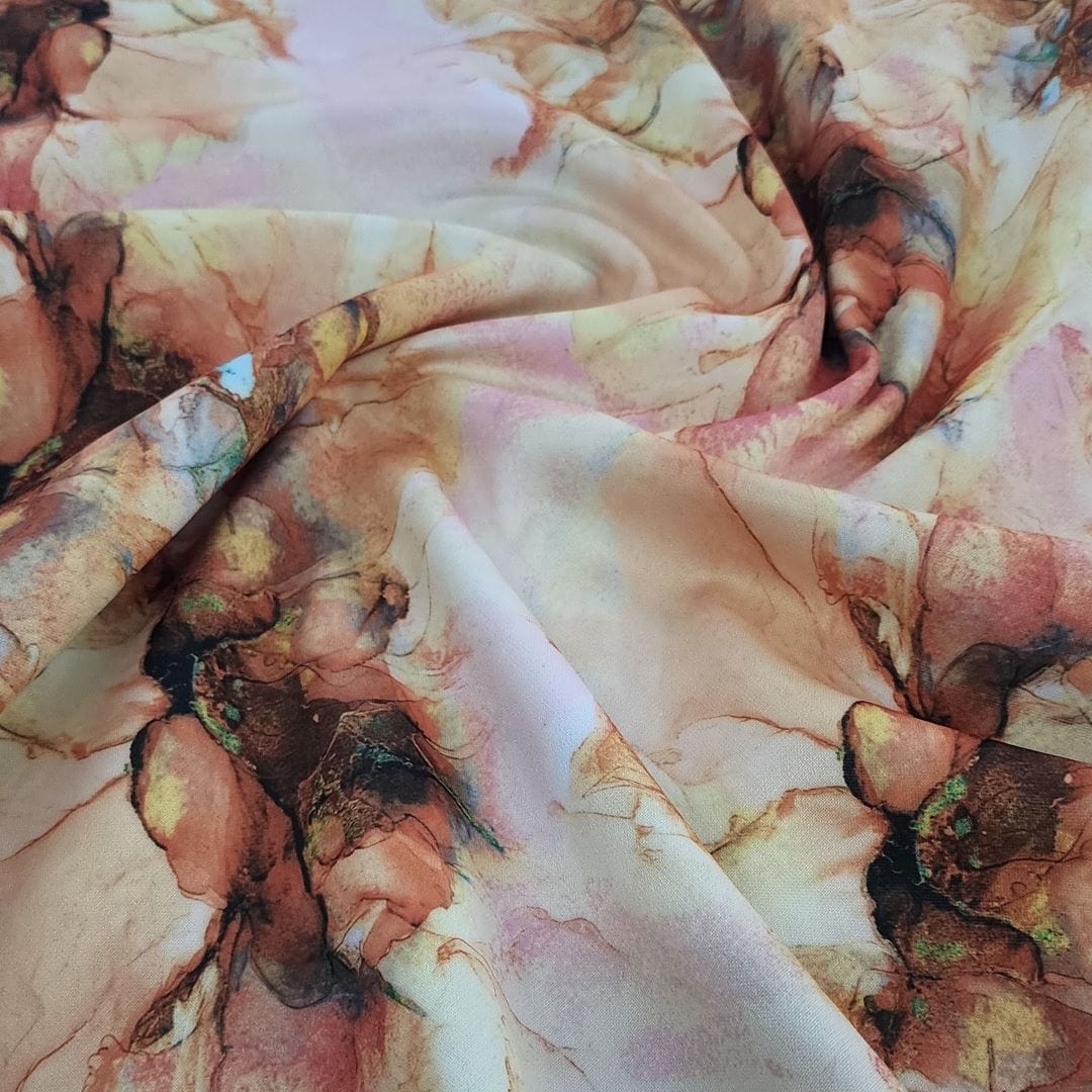 SCUBA Dress Fabrics Printed Floral Scuba Fabric Rust 150cm (7444555333721)