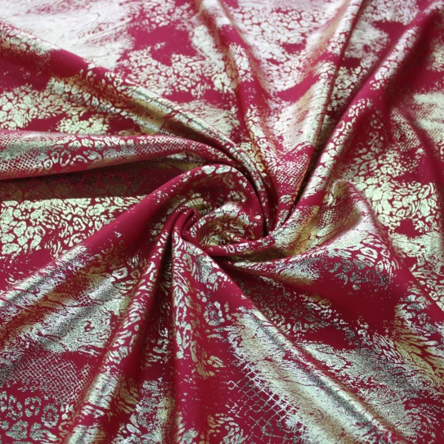 SCUBA Dress Fabrics Red Scuba Foil Animal Print 150cm (7813392924761)