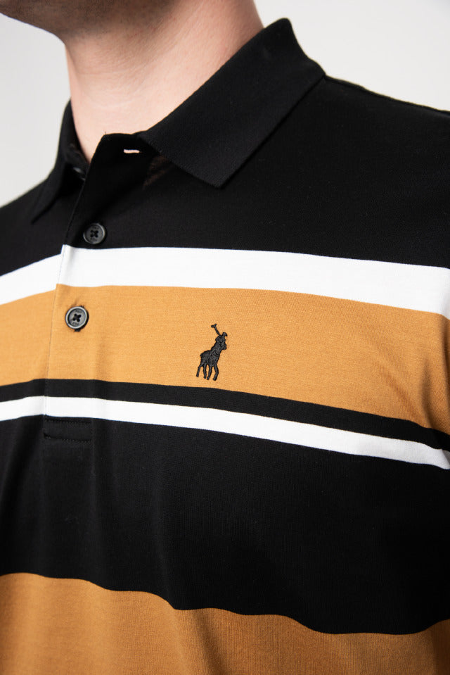 Polo Mens Stripe Double Mercerised Golfer Black