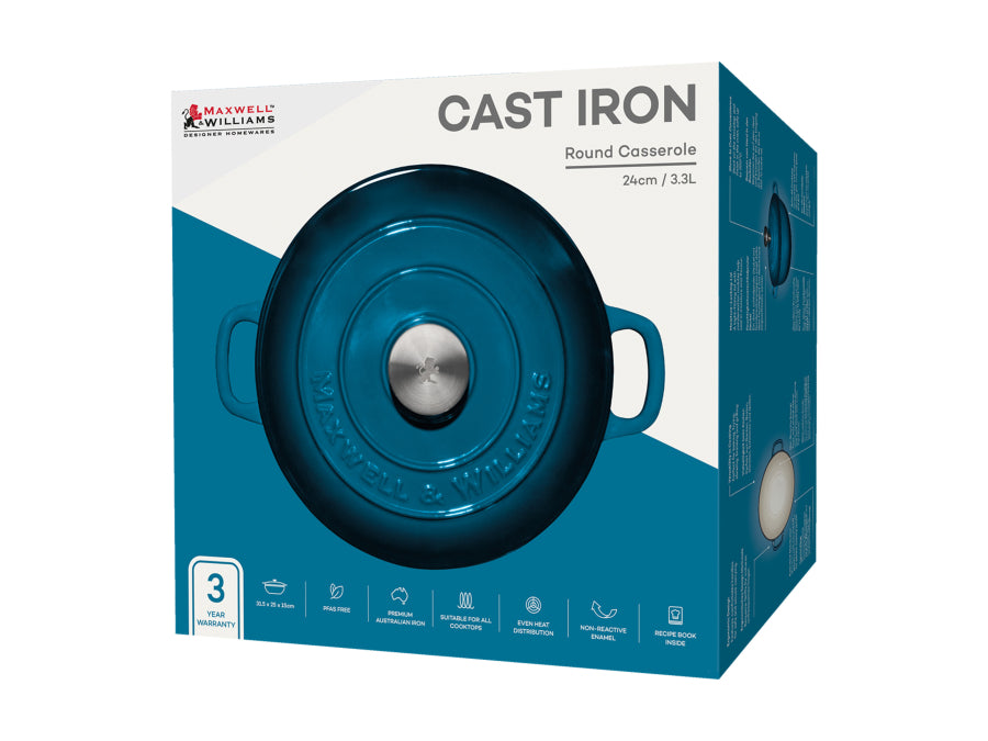 Maxwell & Williams Cast Iron Round Casserole 3.3L Midnight Blue SE0022