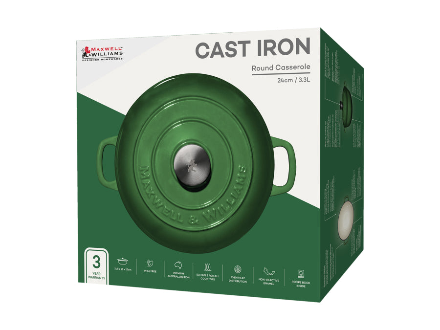 Maxwell & Williams Cast Iron Round Casserole 3.3L English Racing Green SE0028