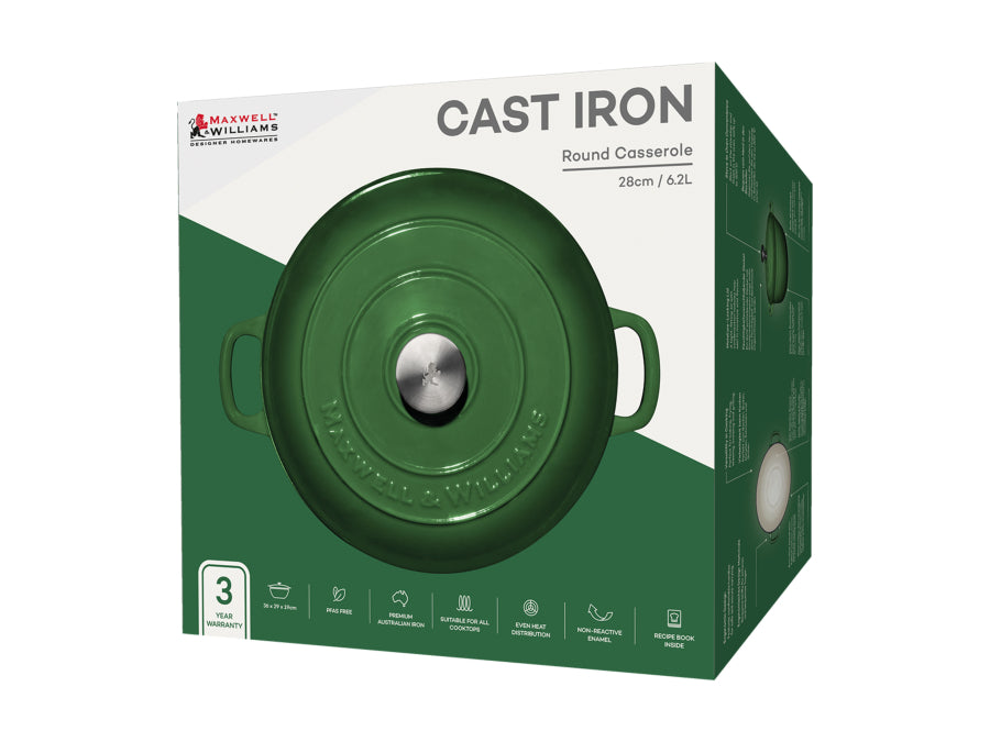 Maxwell & Williams Cast Iron Round Casserole 6.2L English Racing Green SE0041
