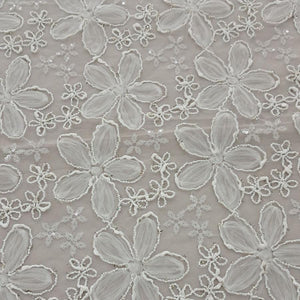 SEQUINS Dress Fabrics Cream Cream Tulle Cord Embroidery Sequin 150cm (7810326298713)