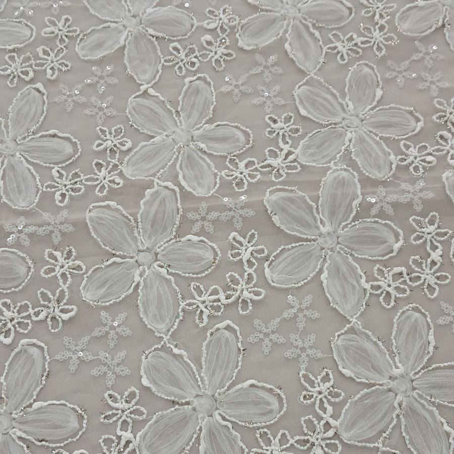 SEQUINS Dress Fabrics Cream Cream Tulle Cord Embroidery Sequin 150cm (7810326298713)