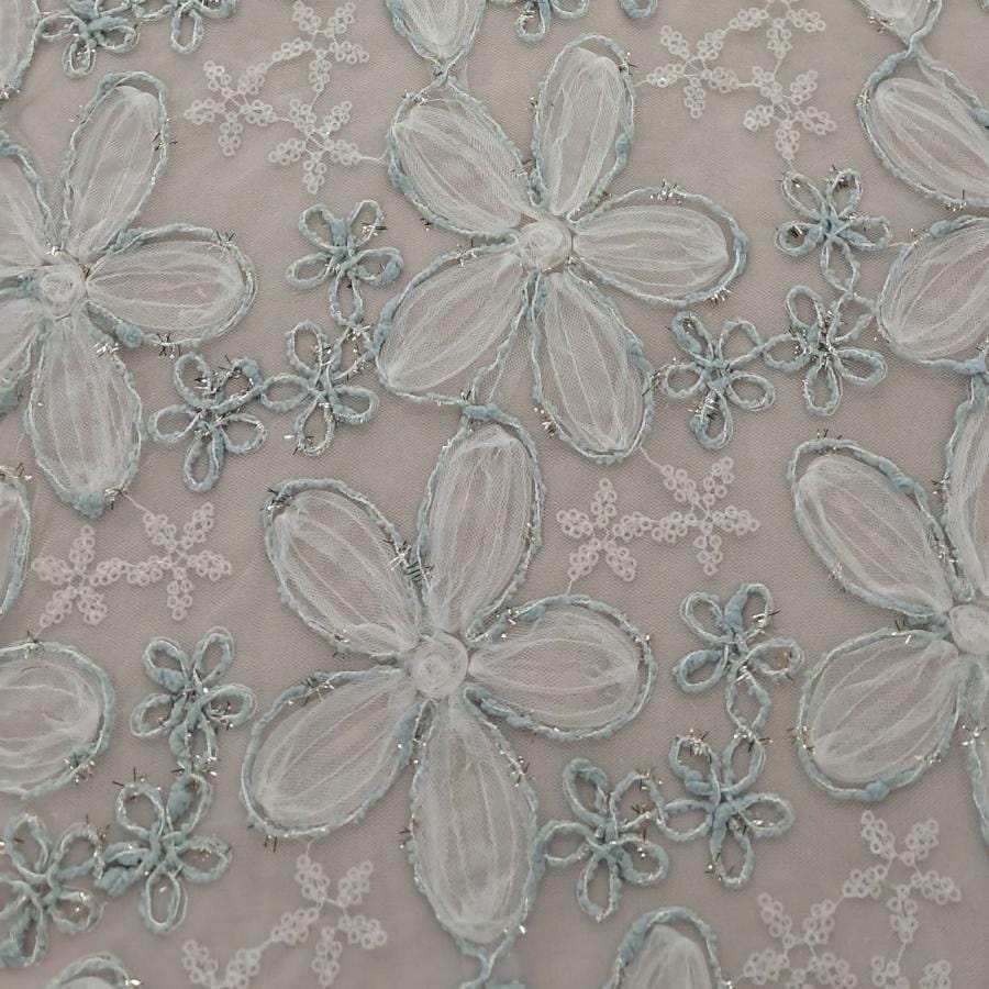 SEQUINS Dress Fabrics Cream Dark Moss Tulle Cord Embroidery Sequin 150cm (7810326298713)