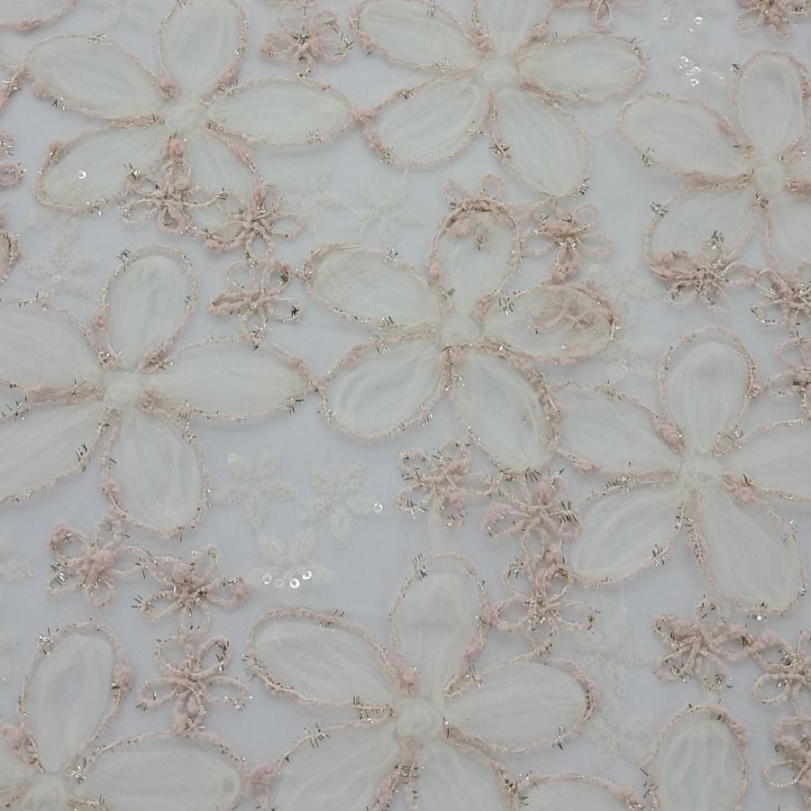 SEQUINS Dress Fabrics Cream Misty Rose Tulle Cord Embroidery Sequin 150cm (7810326298713)