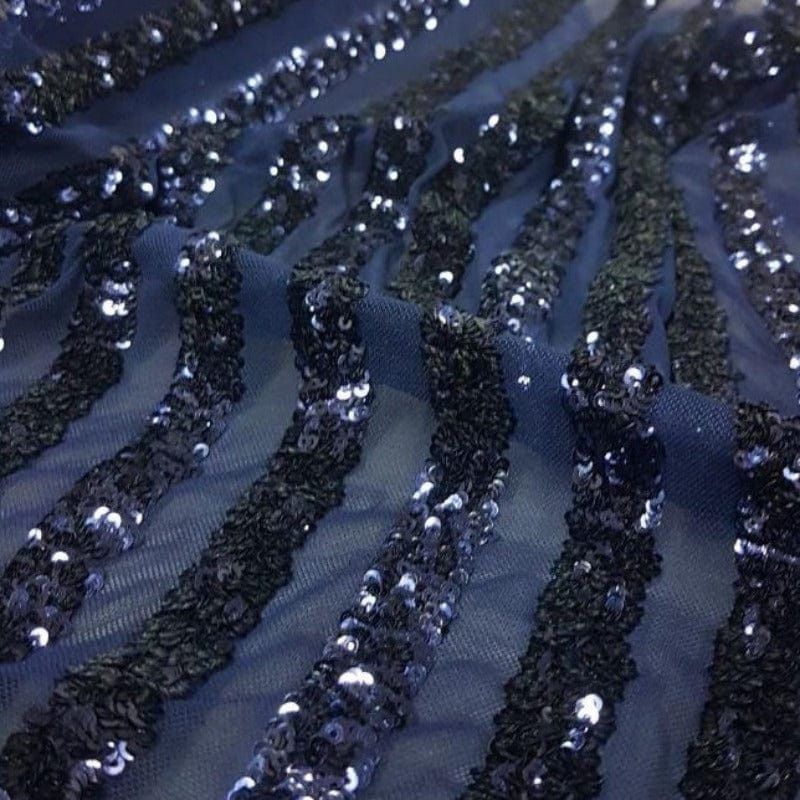 SEQUINS Dress Fabrics Navy 120cm Sequence Stripe Fabric 10300 120 cm