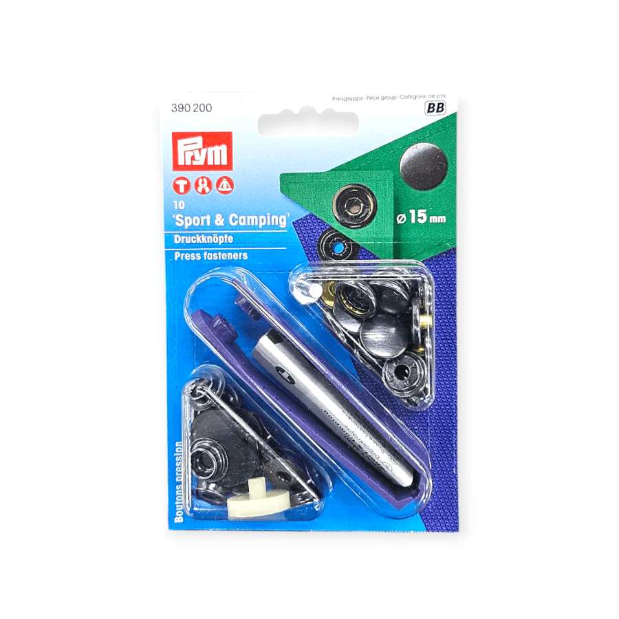 SEWING ACCESSORIES Habby Black No-Sew Sport & Camping 15mm 10 set Press Fasteners