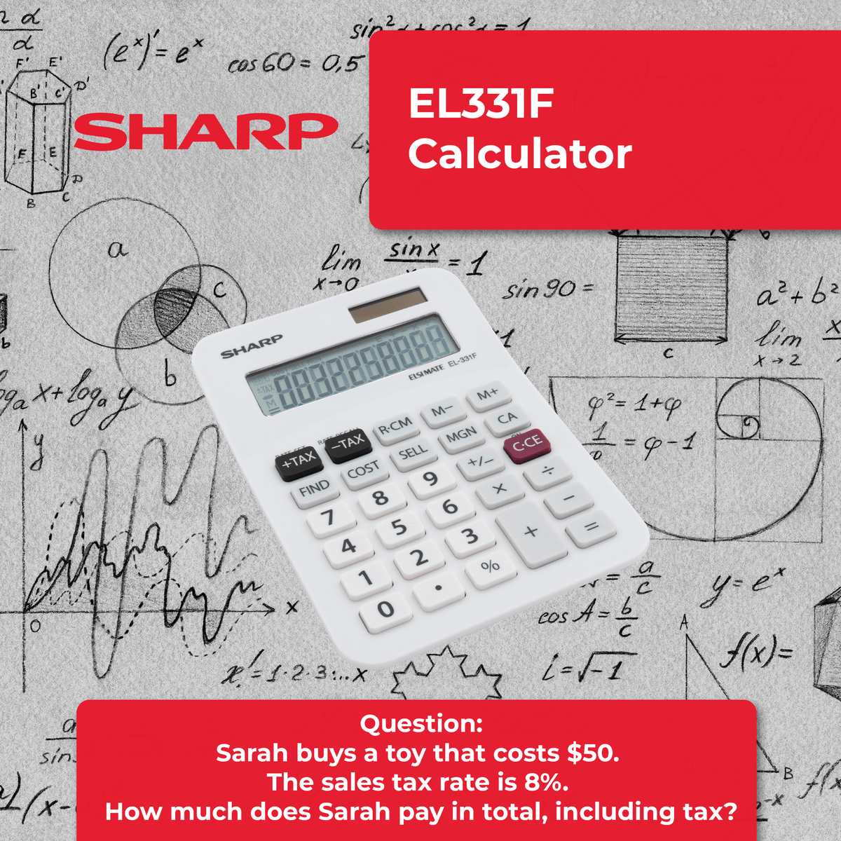 SHARP CALCULATOR Sharp Mini Desktop Twin Power Calculator 10 Digit EL331FB