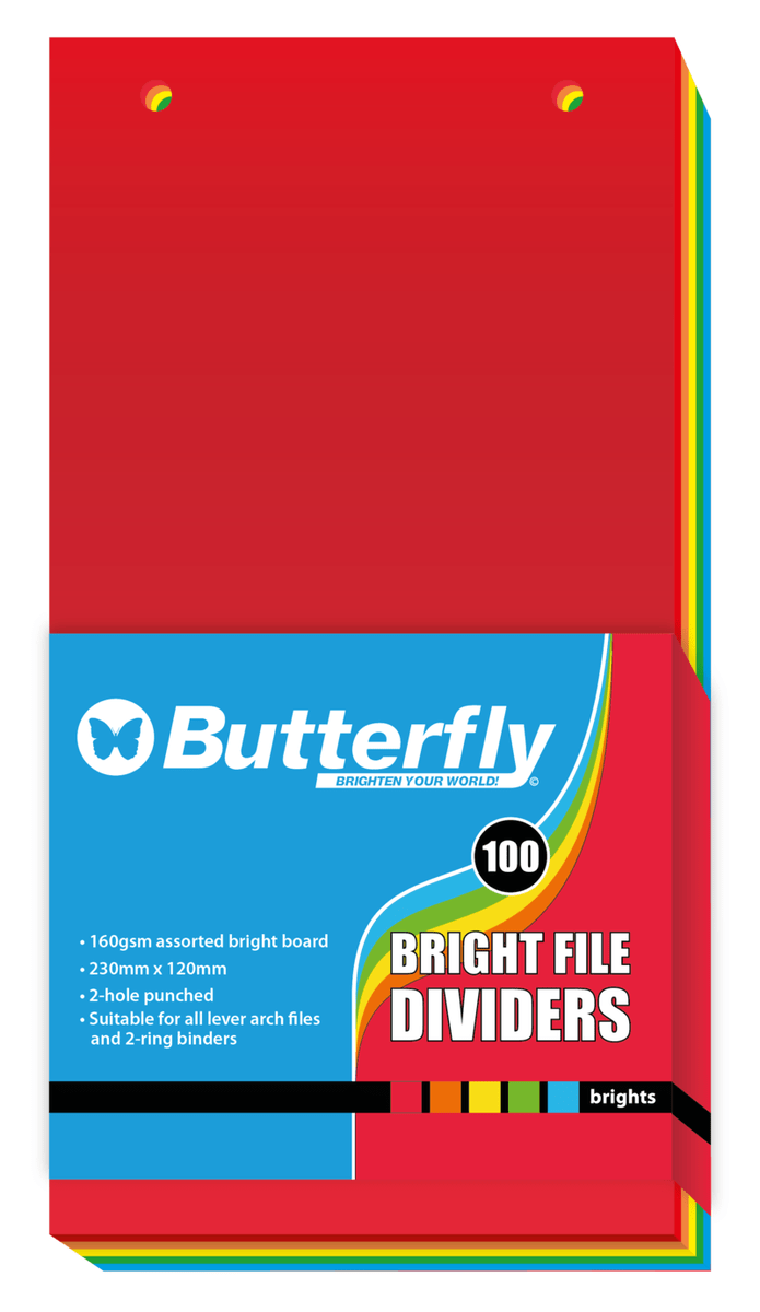 SHARP Tech & Office Betterfly Mixed File Divider 120Mm X 230Mm Bright Board Pack of 100 (7396901388377)