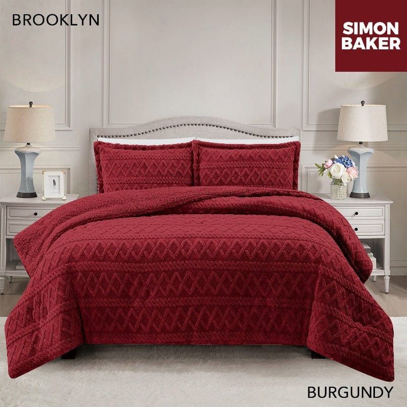 SIMON BAKER Comforter Sets Simon Baker Brooklyn Luxury Jacquard Comforter Set With Sherpa Queen Burgundy