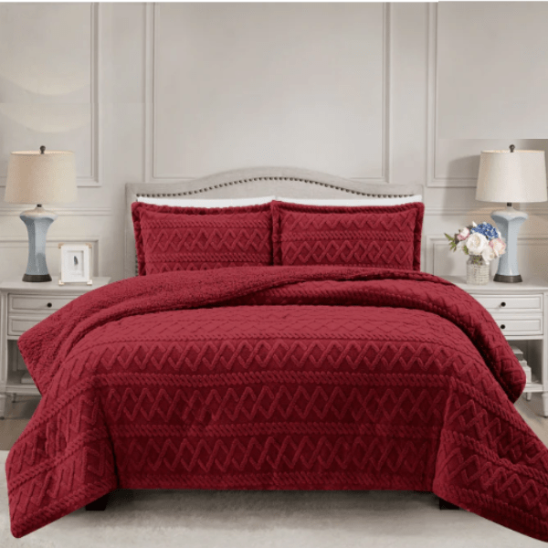 SIMON BAKER Comforter Sets Simon Baker Brooklyn Luxury Jacquard Comforter Set With Sherpa Queen Burgundy