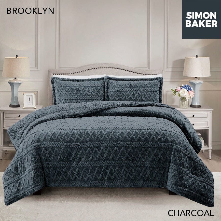 SIMON BAKER Comforter Sets Simon Baker Brooklyn Luxury Jacquard Comforter Set With Sherpa Queen Charcoal