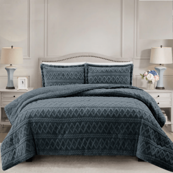 SIMON BAKER Comforter Sets Simon Baker Brooklyn Luxury Jacquard Comforter Set With Sherpa Queen Charcoal