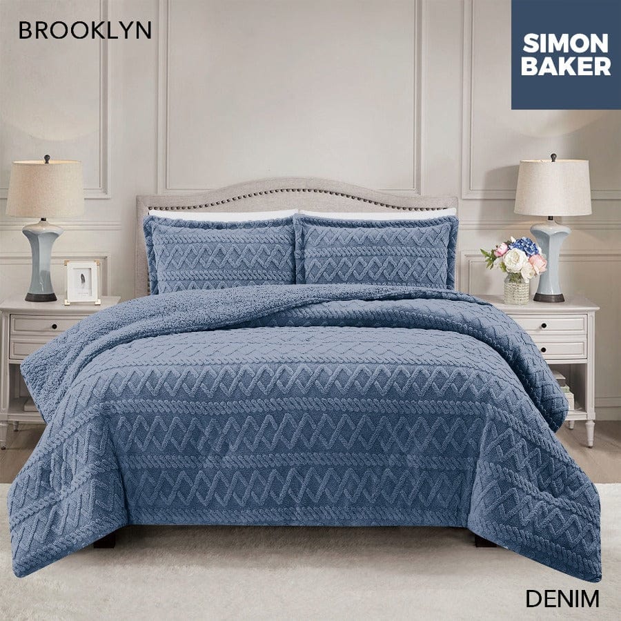 SIMON BAKER Comforter Sets Simon Baker Brooklyn Luxury Jacquard Comforter Set With Sherpa Queen Denim