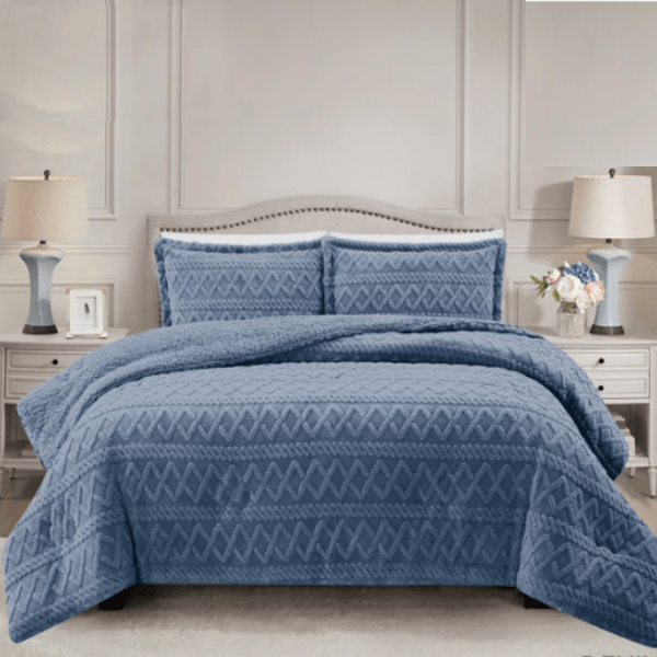 SIMON BAKER Comforter Sets Simon Baker Brooklyn Luxury Jacquard Comforter Set With Sherpa Queen Denim