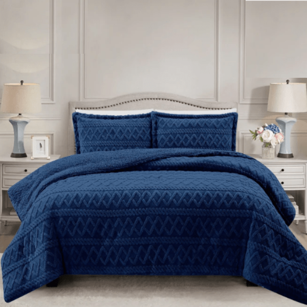 SIMON BAKER Comforter Sets Simon Baker Brooklyn Luxury Jacquard Comforter Set With Sherpa Queen Navy (7710474207321)