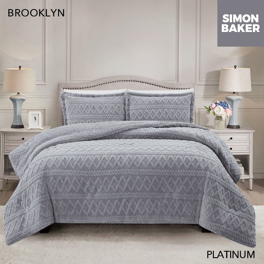 SIMON BAKER Comforter Sets Simon Baker Brooklyn Luxury Jacquard Comforter Set With Sherpa Queen Platinum
